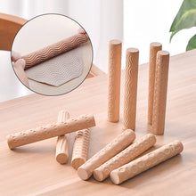 Load image into Gallery viewer, Wooden Texture Rolling Pin Ceramic Pottery Art Embossed Rod Flower Pattern Mud Embossing Rolling Stick DIY Clay Craft Tool
