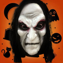 Load image into Gallery viewer, Halloween Rubber Zombie Mask 3d Ghost Day Horror Props Long Hair Black Cloth Horror Mask Costume Party Wall Decoration
