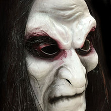 Load image into Gallery viewer, Halloween Rubber Zombie Mask 3d Ghost Day Horror Props Long Hair Black Cloth Horror Mask Costume Party Wall Decoration
