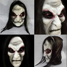 Load image into Gallery viewer, Halloween Rubber Zombie Mask 3d Ghost Day Horror Props Long Hair Black Cloth Horror Mask Costume Party Wall Decoration
