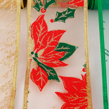 Load image into Gallery viewer, 6.3cm Width Christmas Ribbon Printed Christmas Organza Ribbon For Handmade Wrapping Gift Christmas Decoration DIY Gift Packing
