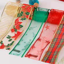 Load image into Gallery viewer, 6.3cm Width Christmas Ribbon Printed Christmas Organza Ribbon For Handmade Wrapping Gift Christmas Decoration DIY Gift Packing
