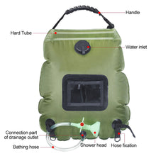 Load image into Gallery viewer, 20L Army Green Outdoor Camping Bath Bag Portable Foldable Solar Heated Water Bag With Removable Hose And Switch Shower Head
