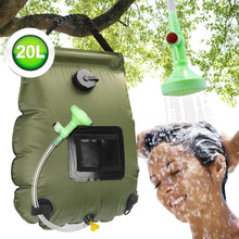 Load image into Gallery viewer, 20L Army Green Outdoor Camping Bath Bag Portable Foldable Solar Heated Water Bag With Removable Hose And Switch Shower Head
