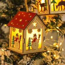 Load image into Gallery viewer, 1Pc Christmas Wooden House Pendant Snowman Elk Santa Claus Bear House Lighting Glowing Log Cabin Christmas Decoration Supplies
