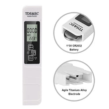 Load image into Gallery viewer, Water Quality Tester Digital TDS EC Temperature Meter 3 in 1 with 0-9999ppm Range for Drinking Water Fishpond Aquariums
