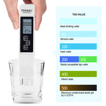 Load image into Gallery viewer, Water Quality Tester Digital TDS EC Temperature Meter 3 in 1 with 0-9999ppm Range for Drinking Water Fishpond Aquariums
