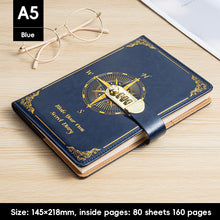 Load image into Gallery viewer, Password Notes Diary Book with Lock Simple Art Retro Girls Private Retro PUP Leather Face Secret Diary for Girls Boys

