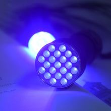 Load image into Gallery viewer, 21 LED Multi-Function Purple Flashlight DIY UV Glue Curing Fluorescent Anti-Counterfeiting Hydraulic Leak Detection Fishing Scorpion Manicure Tool
