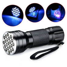 Load image into Gallery viewer, 21 LED Multi-Function Purple Flashlight DIY UV Glue Curing Fluorescent Anti-Counterfeiting Hydraulic Leak Detection Fishing Scorpion Manicure Tool
