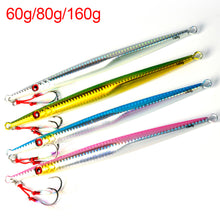 Load image into Gallery viewer, 60G/80G/160G 1Piece Long Boat Fishing Deep Sea Fishing Bait Luminous Speed Sink Iron Plate Long Cast Metal Lure Bait Sea Wolf Tuna Grouper Bait-Double Hook Type
