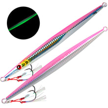 Load image into Gallery viewer, 60G/80G/160G 1Piece Long Boat Fishing Deep Sea Fishing Bait Luminous Speed Sink Iron Plate Long Cast Metal Lure Bait Sea Wolf Tuna Grouper Bait-Double Hook Type
