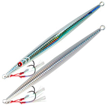 Load image into Gallery viewer, 60G/80G/160G 1Piece Long Boat Fishing Deep Sea Fishing Bait Luminous Speed Sink Iron Plate Long Cast Metal Lure Bait Sea Wolf Tuna Grouper Bait-Double Hook Type
