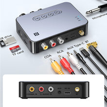 Load image into Gallery viewer, NFC Bluetooth 5.1 Audio Receiver Transmitter Coaxial RCA Wireless Bass Treble Music Adapter FM Radio U Disk/TF Card Player
