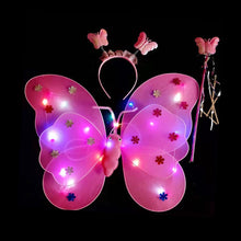 Load image into Gallery viewer, 3/4pcs Kids Glowing Butterfly Wings Set with Light Girls Butterfly Dress Headband Wand Halloween Party Costume Children Fairy Props Christmas Photography Clothes Props
