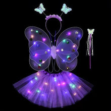 Load image into Gallery viewer, 3/4pcs Kids Glowing Butterfly Wings Set with Light Girls Butterfly Dress Headband Wand Halloween Party Costume Children Fairy Props Christmas Photography Clothes Props
