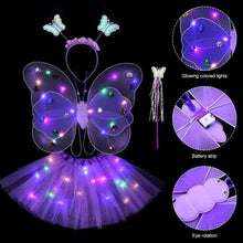Load image into Gallery viewer, 3/4pcs Kids Glowing Butterfly Wings Set with Light Girls Butterfly Dress Headband Wand Halloween Party Costume Children Fairy Props Christmas Photography Clothes Props
