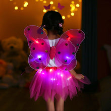 Load image into Gallery viewer, 3/4pcs Kids Glowing Butterfly Wings Set with Light Girls Butterfly Dress Headband Wand Halloween Party Costume Children Fairy Props Christmas Photography Clothes Props
