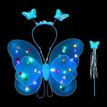 Load image into Gallery viewer, 3/4pcs Kids Glowing Butterfly Wings Set with Light Girls Butterfly Dress Headband Wand Halloween Party Costume Children Fairy Props Christmas Photography Clothes Props
