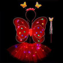 Load image into Gallery viewer, 3/4pcs Kids Glowing Butterfly Wings Set with Light Girls Butterfly Dress Headband Wand Halloween Party Costume Children Fairy Props Christmas Photography Clothes Props
