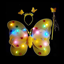 Load image into Gallery viewer, 3/4pcs Kids Glowing Butterfly Wings Set with Light Girls Butterfly Dress Headband Wand Halloween Party Costume Children Fairy Props Christmas Photography Clothes Props
