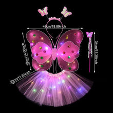 Load image into Gallery viewer, 3/4pcs Kids Glowing Butterfly Wings Set with Light Girls Butterfly Dress Headband Wand Halloween Party Costume Children Fairy Props Christmas Photography Clothes Props
