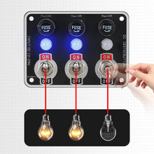 Load image into Gallery viewer, Car 3/6 Gang Rocker Switches Panel 12V/24V Replaceable Fuse Holder With Light For Camping Boat RV Van Yachts Trucks Accessories
