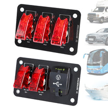 Load image into Gallery viewer, Car 3 Gang Heavy Duty Rocker Toggle Switch Panel QC3.0 USB 36W Dual QC 12V 20A Cover ON/Off 2Pin Automotive Marine Boat RV Camper
