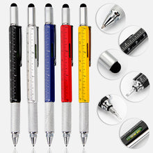 Load image into Gallery viewer, 6 in 1 Metal Pen Tool Multifunctional Screw Bits Spirit Level Scale Ruler Ballpoint Pen Outdoor Portable Alloy Pen Tools
