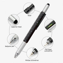 Load image into Gallery viewer, 6 in 1 Metal Pen Tool Multifunctional Screw Bits Spirit Level Scale Ruler Ballpoint Pen Outdoor Portable Alloy Pen Tools
