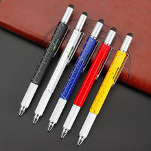 Load image into Gallery viewer, 6 in 1 Metal Pen Tool Multifunctional Screw Bits Spirit Level Scale Ruler Ballpoint Pen Outdoor Portable Alloy Pen Tools
