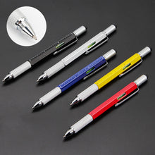 Load image into Gallery viewer, 6 in 1 Metal Pen Tool Multifunctional Screw Bits Spirit Level Scale Ruler Ballpoint Pen Outdoor Portable Alloy Pen Tools
