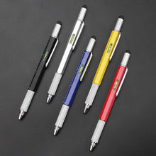 Load image into Gallery viewer, 6 in 1 Metal Pen Tool Multifunctional Screw Bits Spirit Level Scale Ruler Ballpoint Pen Outdoor Portable Alloy Pen Tools
