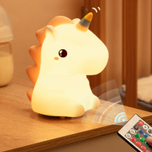 Load image into Gallery viewer, Unicorn/Dinosaur Silicone LED Night Light Pat Sensor Rechargeable Lamp Kids Bedroom Decor Cartoon Animal Night Lamp Christmas Gifts
