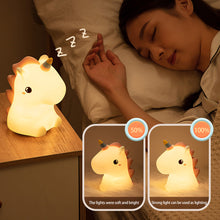 Load image into Gallery viewer, Unicorn/Dinosaur Silicone LED Night Light Pat Sensor Rechargeable Lamp Kids Bedroom Decor Cartoon Animal Night Lamp Christmas Gifts
