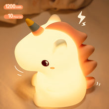 Load image into Gallery viewer, Unicorn/Dinosaur Silicone LED Night Light Pat Sensor Rechargeable Lamp Kids Bedroom Decor Cartoon Animal Night Lamp Christmas Gifts

