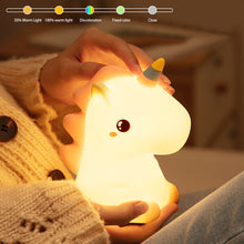 Load image into Gallery viewer, Unicorn/Dinosaur Silicone LED Night Light Pat Sensor Rechargeable Lamp Kids Bedroom Decor Cartoon Animal Night Lamp Christmas Gifts
