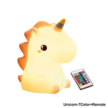 Load image into Gallery viewer, Unicorn/Dinosaur Silicone LED Night Light Pat Sensor Rechargeable Lamp Kids Bedroom Decor Cartoon Animal Night Lamp Christmas Gifts
