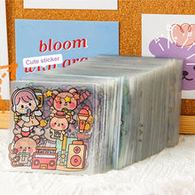 Load image into Gallery viewer, 100Sheets Bulk Stickers Creative Handbook Stickers Girl Cartoon PET Waterproof Stickers Primary School Students Cute Transparent Stickers DIY Water Cup Phone Case Stationery Stickers

