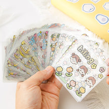 Load image into Gallery viewer, 100Sheets Bulk Stickers Creative Handbook Stickers Girl Cartoon PET Waterproof Stickers Primary School Students Cute Transparent Stickers DIY Water Cup Phone Case Stationery Stickers
