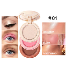 Load image into Gallery viewer, 3 in 1 Highlight Blush Contouring Makeup Palette Waterproof Long-lasting Stereoscopic Contour Face Makeup Cosmetics
