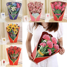 Load image into Gallery viewer, 3D Pops-up Bouquet Forever Rose/Daffodils/Lliy/Carnations Paper Flowers Tropical Bloom for Birthday Anniversary Wedding Greeting Card
