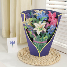 Load image into Gallery viewer, 3D Pops-up Bouquet Forever Rose/Daffodils/Lliy/Carnations Paper Flowers Tropical Bloom for Birthday Anniversary Wedding Greeting Card
