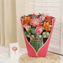 Load image into Gallery viewer, 3D Pops-up Bouquet Forever Rose/Daffodils/Lliy/Carnations Paper Flowers Tropical Bloom for Birthday Anniversary Wedding Greeting Card
