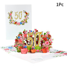 Load image into Gallery viewer, 3D Pop Up Anniversary Card 1st 10 21 30 60 Number Figure Greeting Cards for Birthday Wedding
