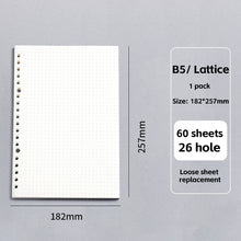 Load image into Gallery viewer, A6/A5 Loose Leaf Notebook Refill Spiral Binder Inner Page Grid Blank Line Diary Agenda Planner School Stationery Office Supplies
