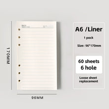 Load image into Gallery viewer, A6/A5 Loose Leaf Notebook Refill Spiral Binder Inner Page Grid Blank Line Diary Agenda Planner School Stationery Office Supplies
