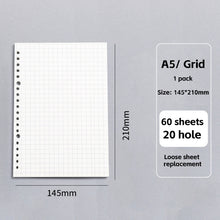 Load image into Gallery viewer, A6/A5 Loose Leaf Notebook Refill Spiral Binder Inner Page Grid Blank Line Diary Agenda Planner School Stationery Office Supplies
