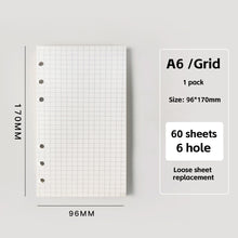 Load image into Gallery viewer, A6/A5 Loose Leaf Notebook Refill Spiral Binder Inner Page Grid Blank Line Diary Agenda Planner School Stationery Office Supplies
