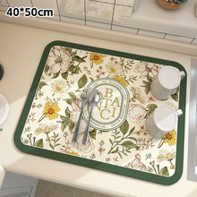 Load image into Gallery viewer, Printed Dish Drying Mat Super Absorbent Coffee Drain Pad Tableware Draining Pad Quick Dry Rug Kitchen Dinnerware Placemat
